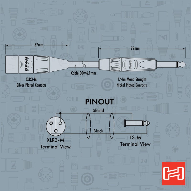 Hosa HPX-003 Pro Unbalanced Interconnect, REAN 1/4 Inch TS to XLR3M, 3 Feet - Image 5